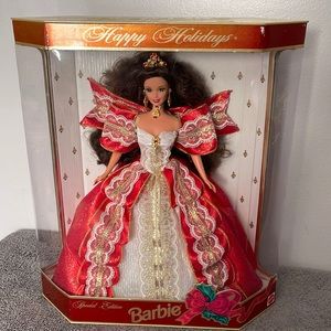 1997 Happy Holidays Barbie Special Edition #17832 Brunette Red Dress Vintage!!!!